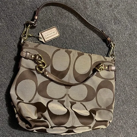 Coach 24CM Signature Khaki Brown Duffle Shoulder Bag Handbag F15067 Leather - Picture 10 of 16